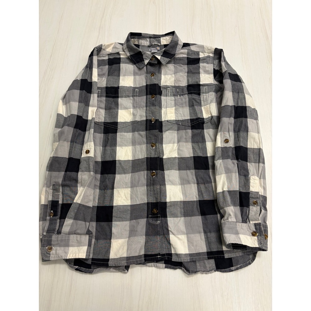 Carhartt Plaid Button Down Shirt Men's Medium‎ Gray Black Long Sleeve Cotton